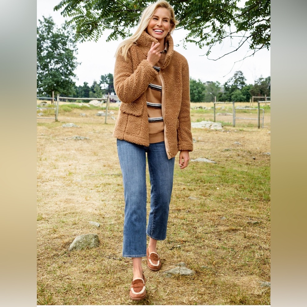 Talbots Faux Shearling Teddy Coat Womens XS Tan NWOT Sherpa Zip Jacket
